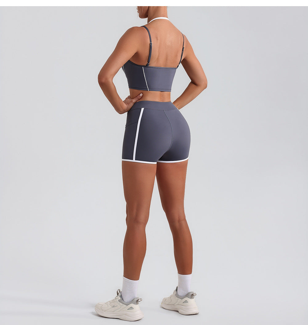 Women Yoga Shorts Pocket Nude Feel High Waist Tight Sports Pants Running Fitness Outer Shorts