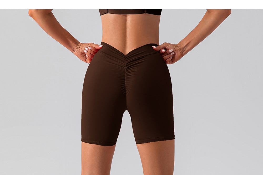 Elastic Brushed Yoga Pants Hip Lift Belly Shaping Slim Fit Fitness Pants Outer Wear Running Exercise Shorts Women