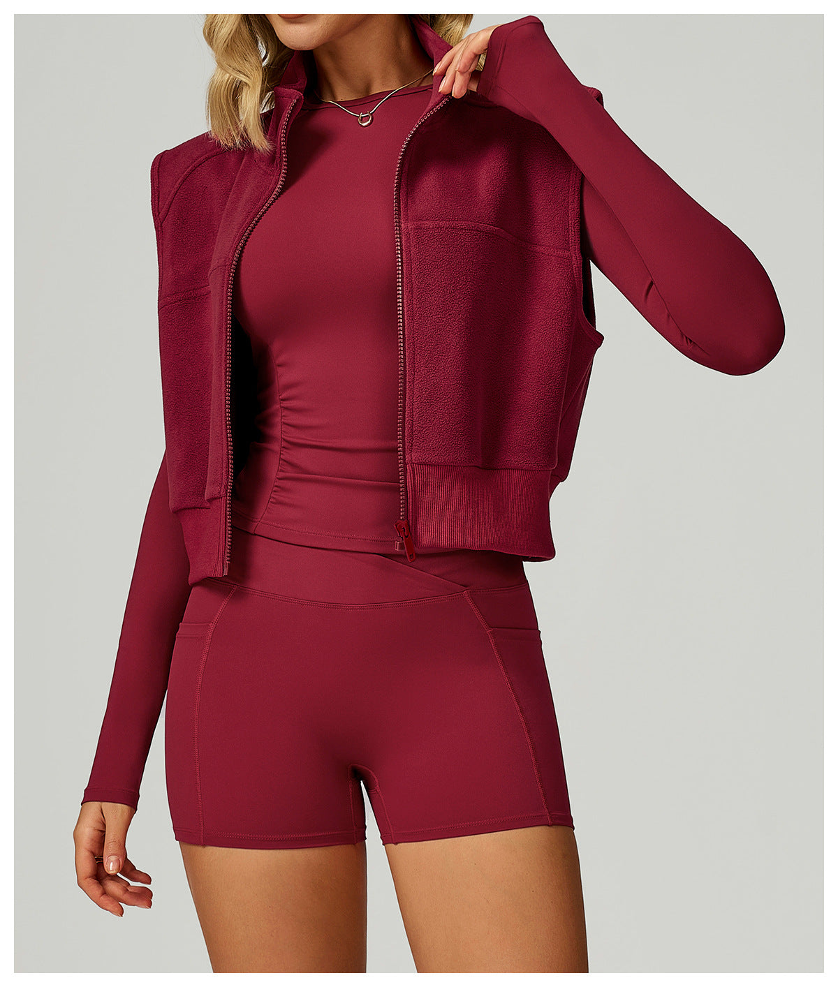 Turtleneck Autumn Winter Velvet Vest Sleeveless Outer Wear Zipper Sports Vest Outdoor Running Top