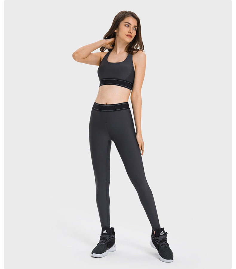 Contrast Color Elasticated Waist Sports Tights High Elastic Slim Slimming Training Fitness Yoga Pants Women