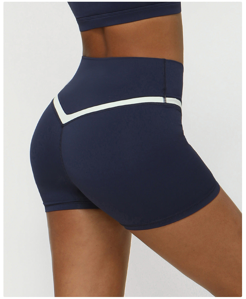 Contrast Color Cross V Waist Sports Shorts Casual Peach Hip Yoga Shorts Skinny Running Fitness Pants