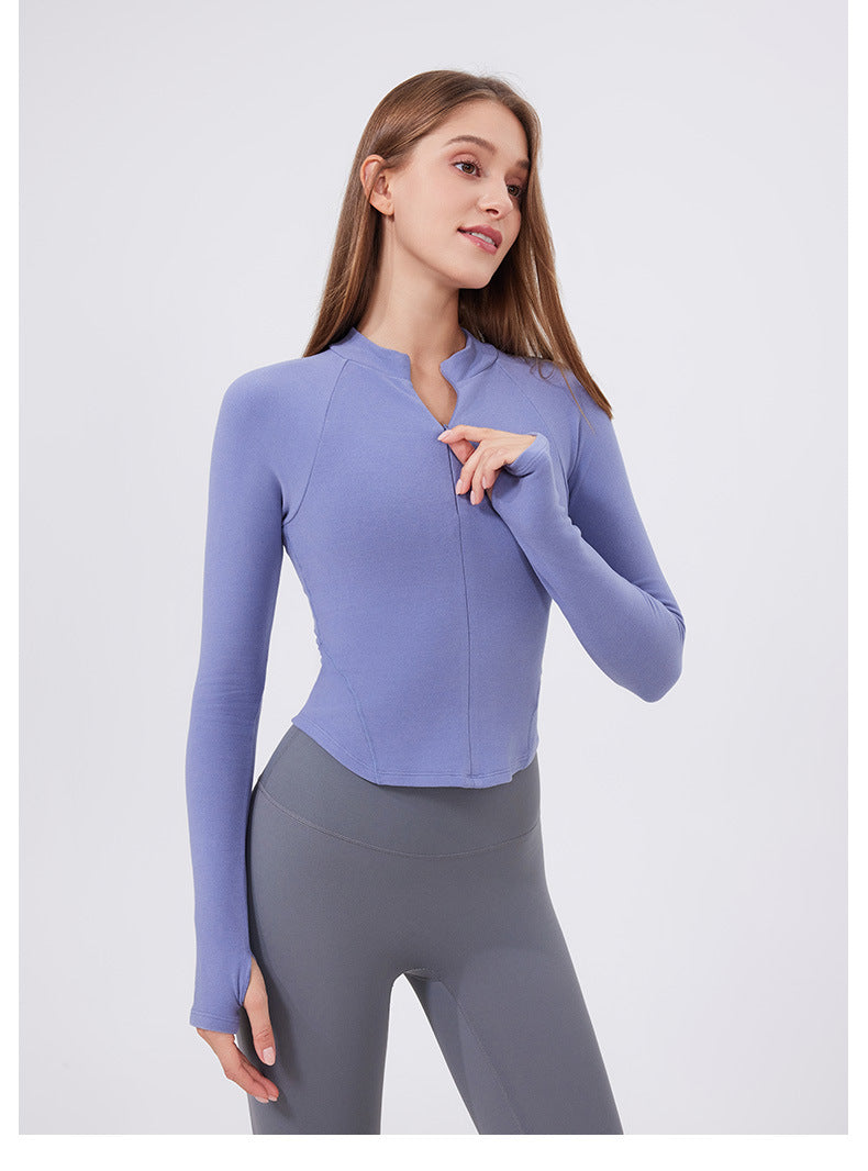 Half Zipper Sportswear Jacket Women Stand Up Collar Slim Fit Warm Slimming Running Training Yoga Fitness Long Sleeved Upper Garment T