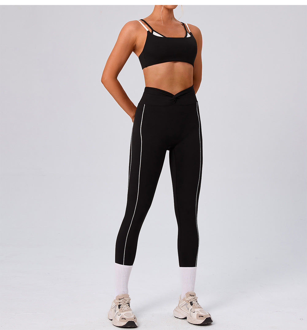Women Clothing Street Workout Top Sports Faux Two Piece Contrast Color Sling Yoga Bra Vest