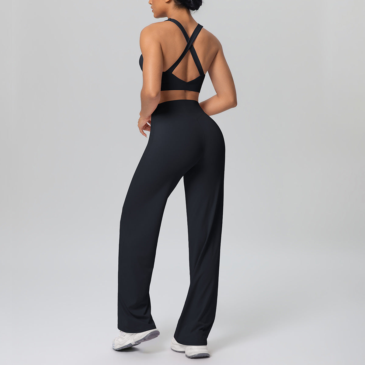 Solid Color Vest Shockproof Push up Cross Strap Bra Nude Feel Straight Leg Pants Yoga Pants Workout Exercise Outfit