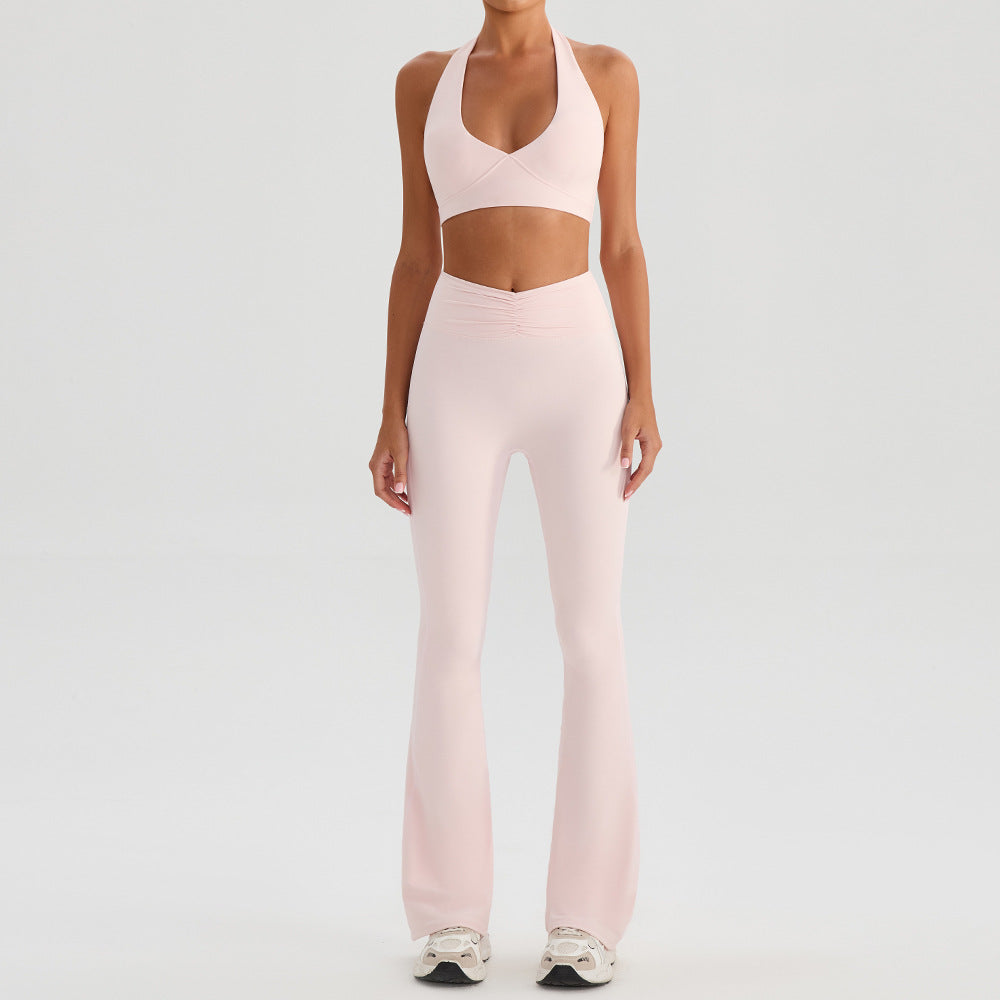 Yoga Sports Neck Hanging Bra Tennis Two Piece Set Outdoor Running Fitness Clothes Long Pants Set