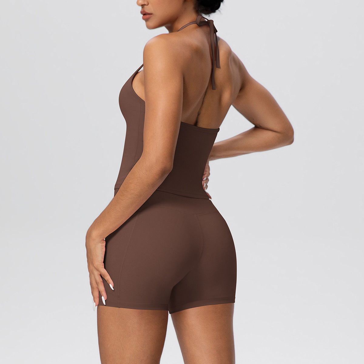 Women Cloud Sense Solid Color Lace Strap Beauty Back Yoga Vest Pocket Shorts Sports Slim Fitting Yoga Set