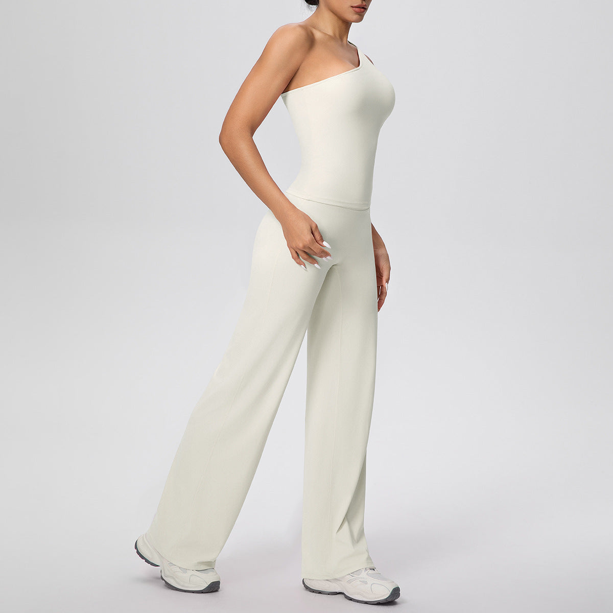 Cloud Sense Oblique Shoulder Waist Yoga Vest Yoga Pants Running Baggy Straight Trousers Fitness Yoga Wear Two Piece Sets