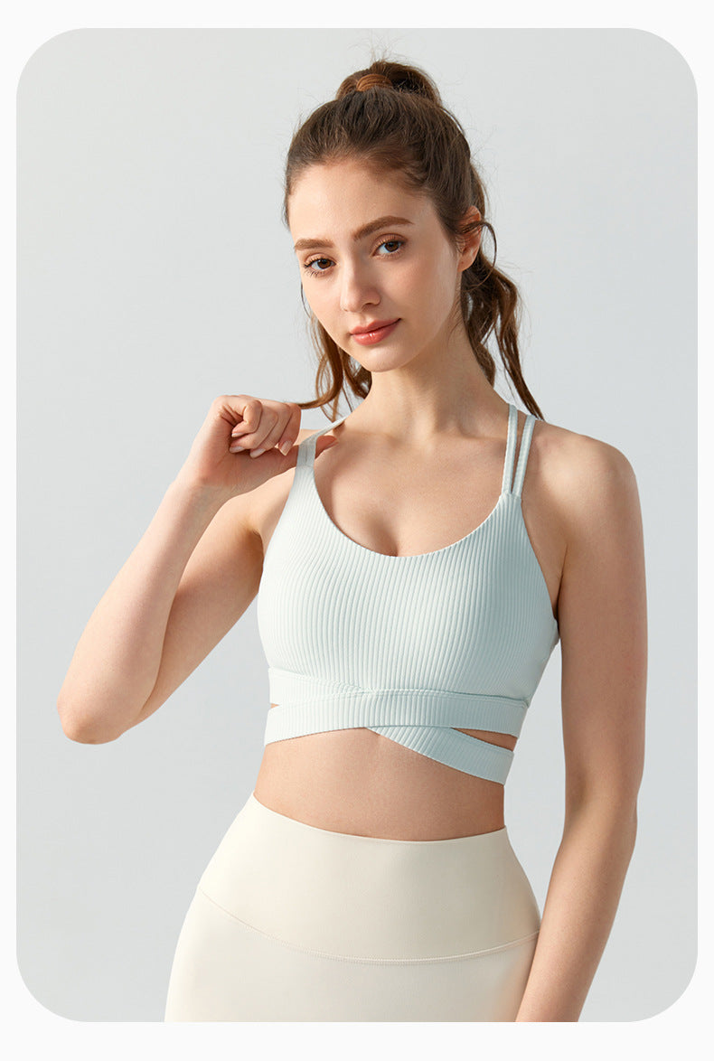 Cross Beauty Back Fitness Bra Women Chest Pad Spaghetti Strap Breathable Exercise Top Medium Tenacity Yoga Vest