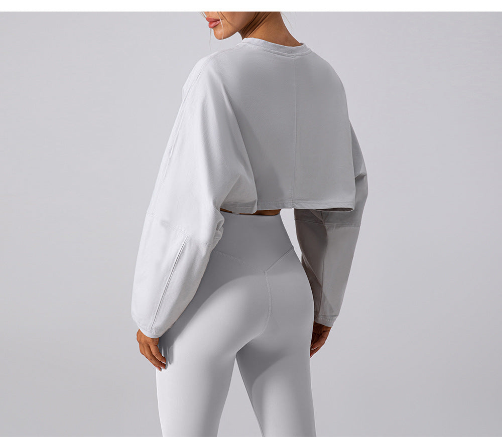 Round Neck Sweater T Shirt Short Sports Bottoming Shirt Yoga Running Loose Long Sleeve Top Women