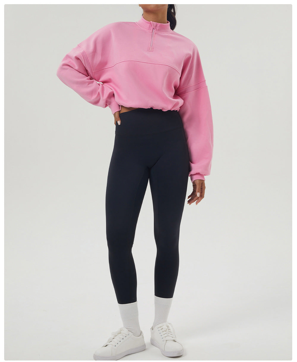 Autumn Winter Thickened Sweater Sports Casual Yoga Clothes Long Sleeve Jacket Half Zipper Fitness Clothes Loose Sweater Women