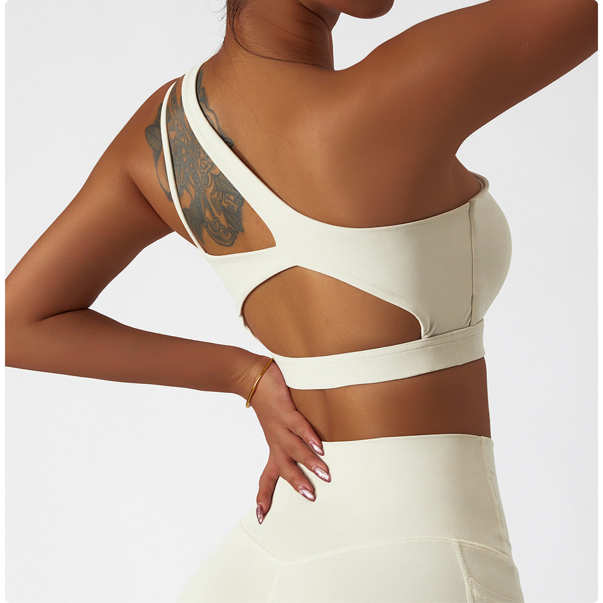 Sollinarry Oblique One Shoulder Shockproof Yoga Bra Cloud Sense Beauty Back Exercise Underwear Irregular Asymmetric Shoulder Strap Running Vest Top