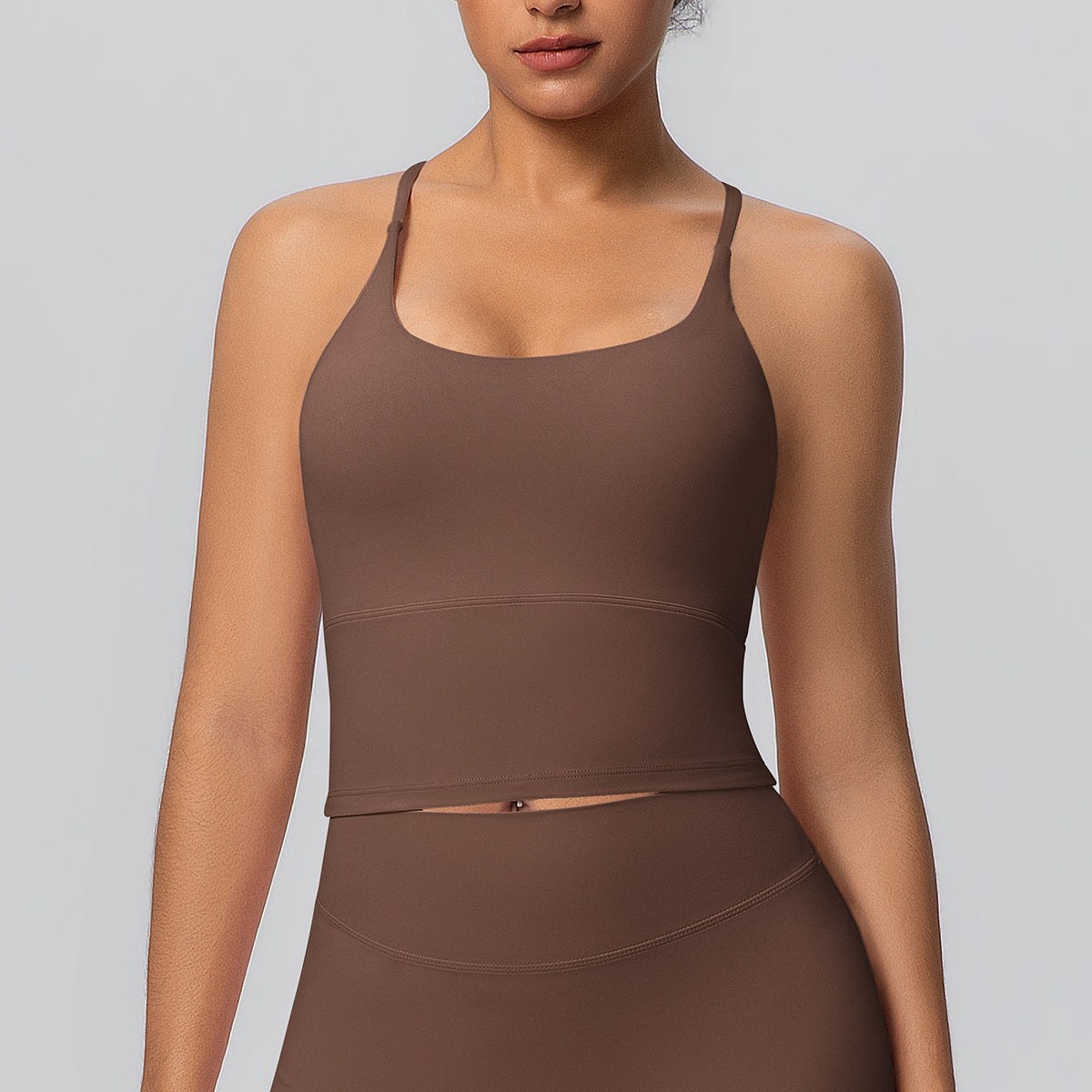 Solid Color Micro Brushed Bra Cross Sling Beautiful Back Sports Vest Casual Running Fitness Top Yoga Clothes
