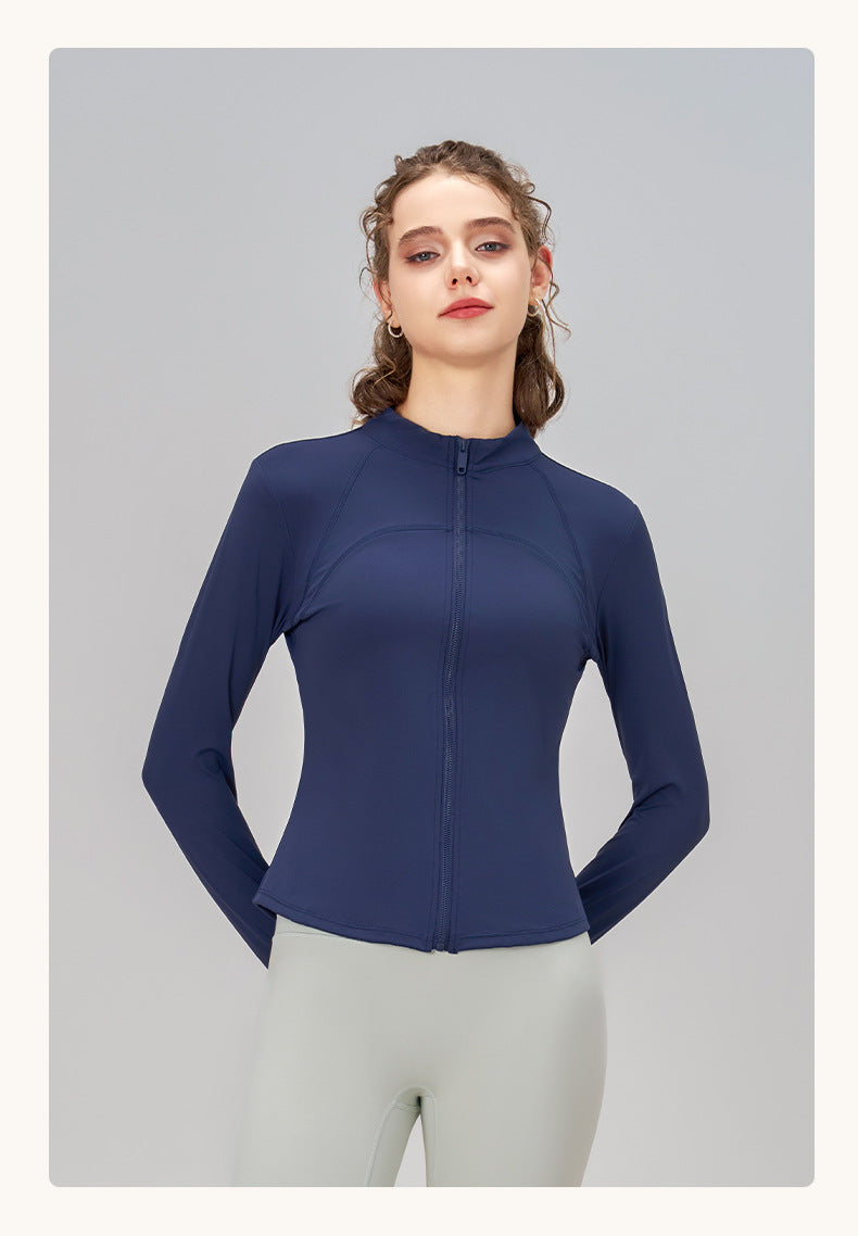 Yoga Clothes Zipper Coat Women Slim Fit Stand Up Collar Cinched Fitness Running Sports Yoga Coat Autumn