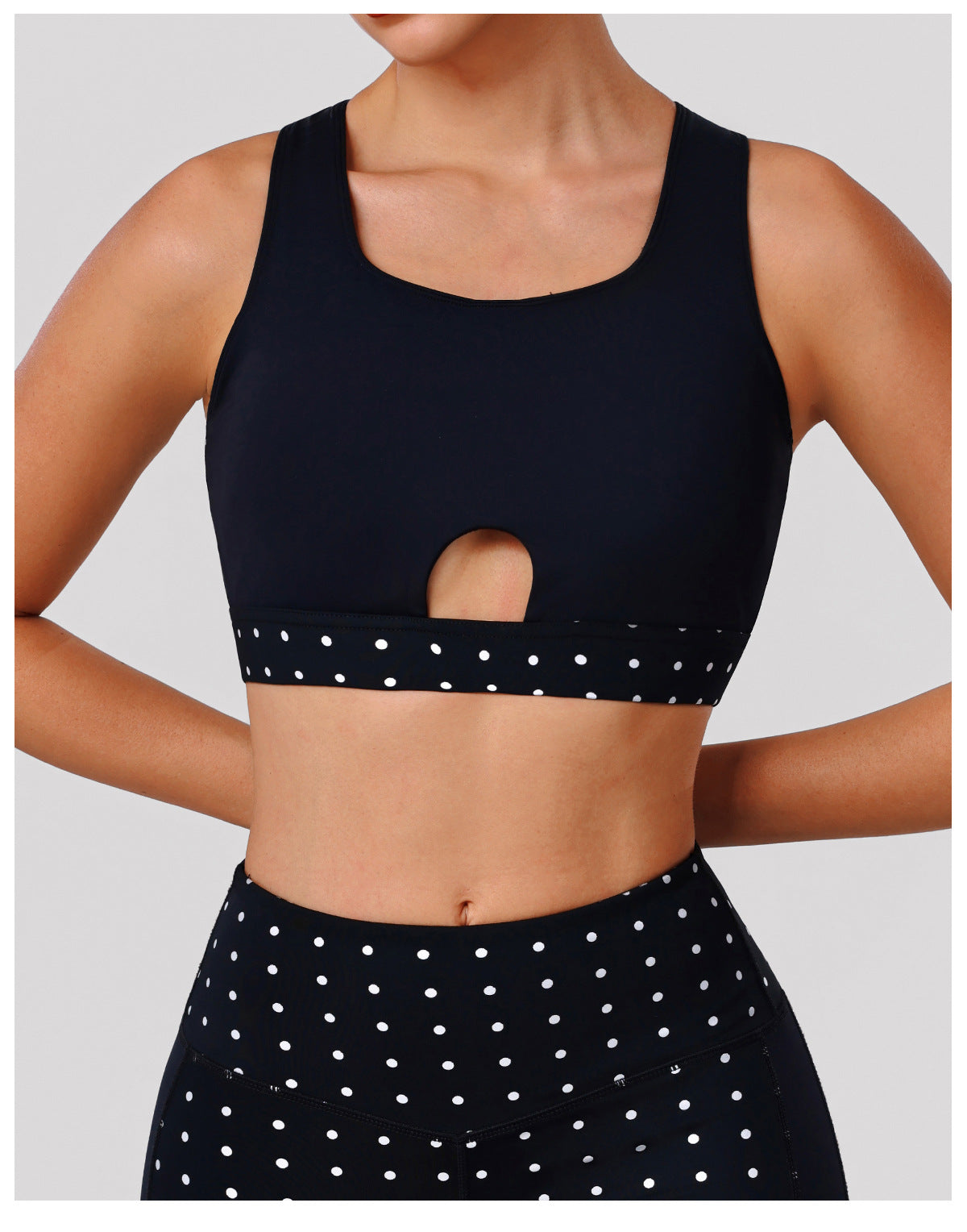 Polka Dot Yoga Bra Stitching Mesh Vest with Pad Beauty Back Push up Shockproof Sports Workout Underwear