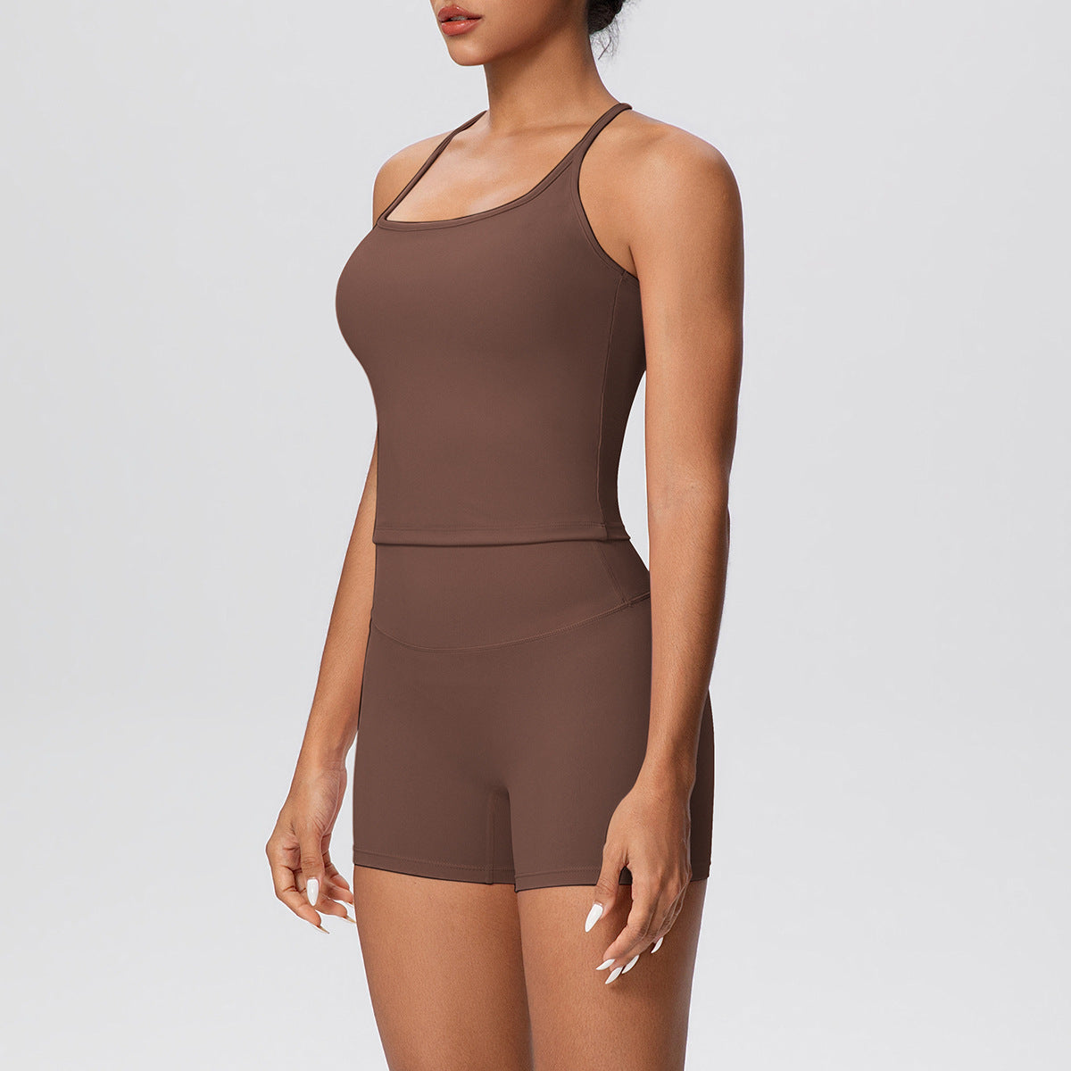 Solid Color Skin Friendly H Shaped Beauty Back Sports Vest Yoga Shorts Tight Leggings Fitness Yoga Wear Set