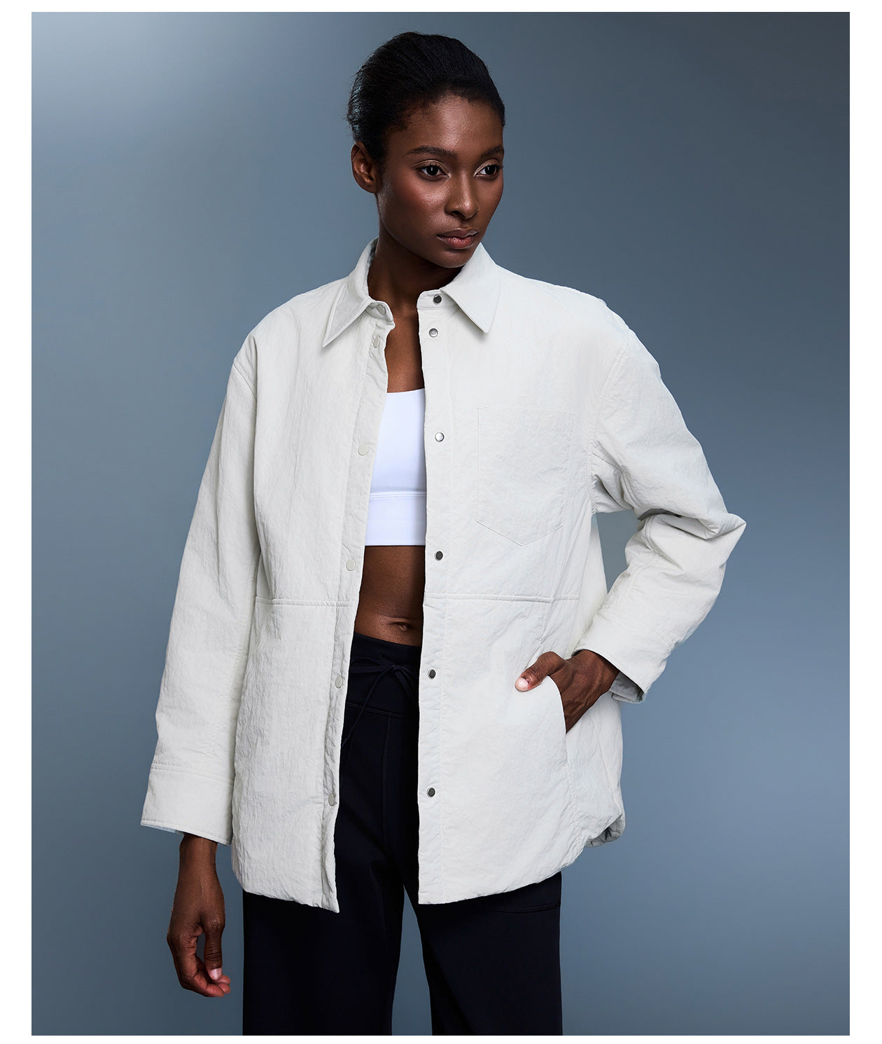 Collared Shirt Cotton Padded Coat Women Autumn Winter Simple Thickened Warm Jacket Casual Top Coat