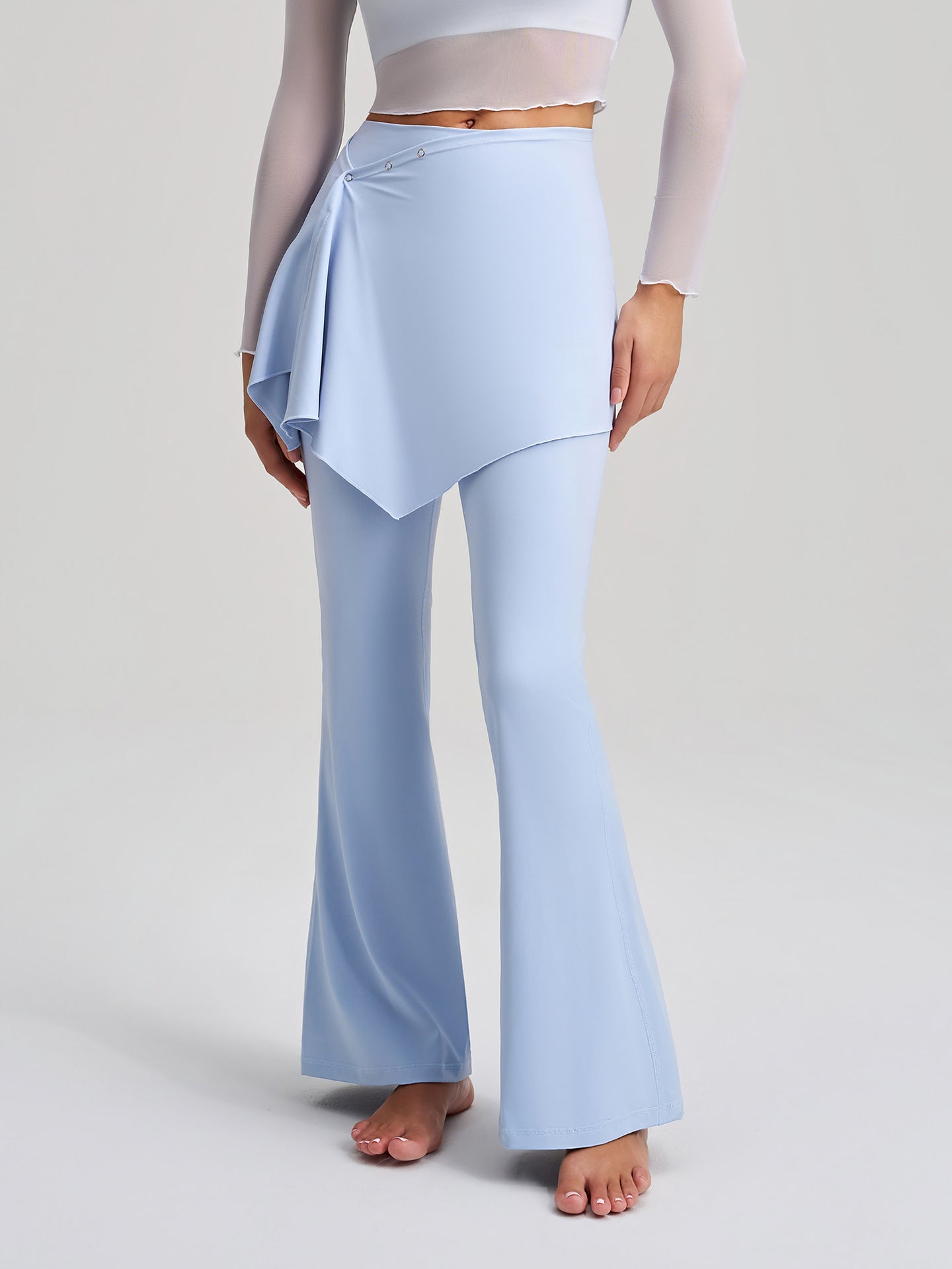 Faux Two Piece Yoga Pants Fart Curtain Detachable Anti Embarrassment Bootcut Trousers Women High Waist Drooping Bell Bottom Pants