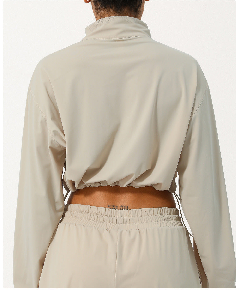 Summer Half Zipper Turtleneck Sun Protection Yoga Clothes Coat UV Protection Outdoor Skin Clothing Hoodie With Drawstrings Sun Protective Clothing