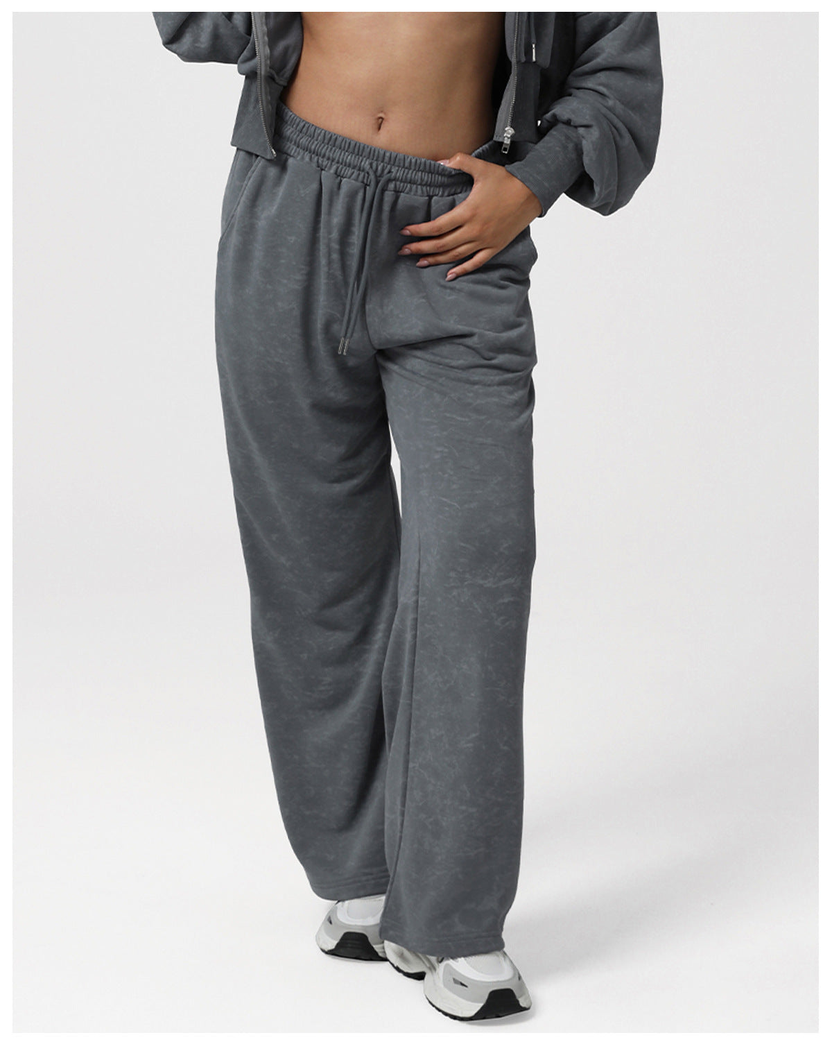 Printing Fitness Sweater Women Loose Hooded Coat Sports Pocket Casual Pants Training Two Piece Sets