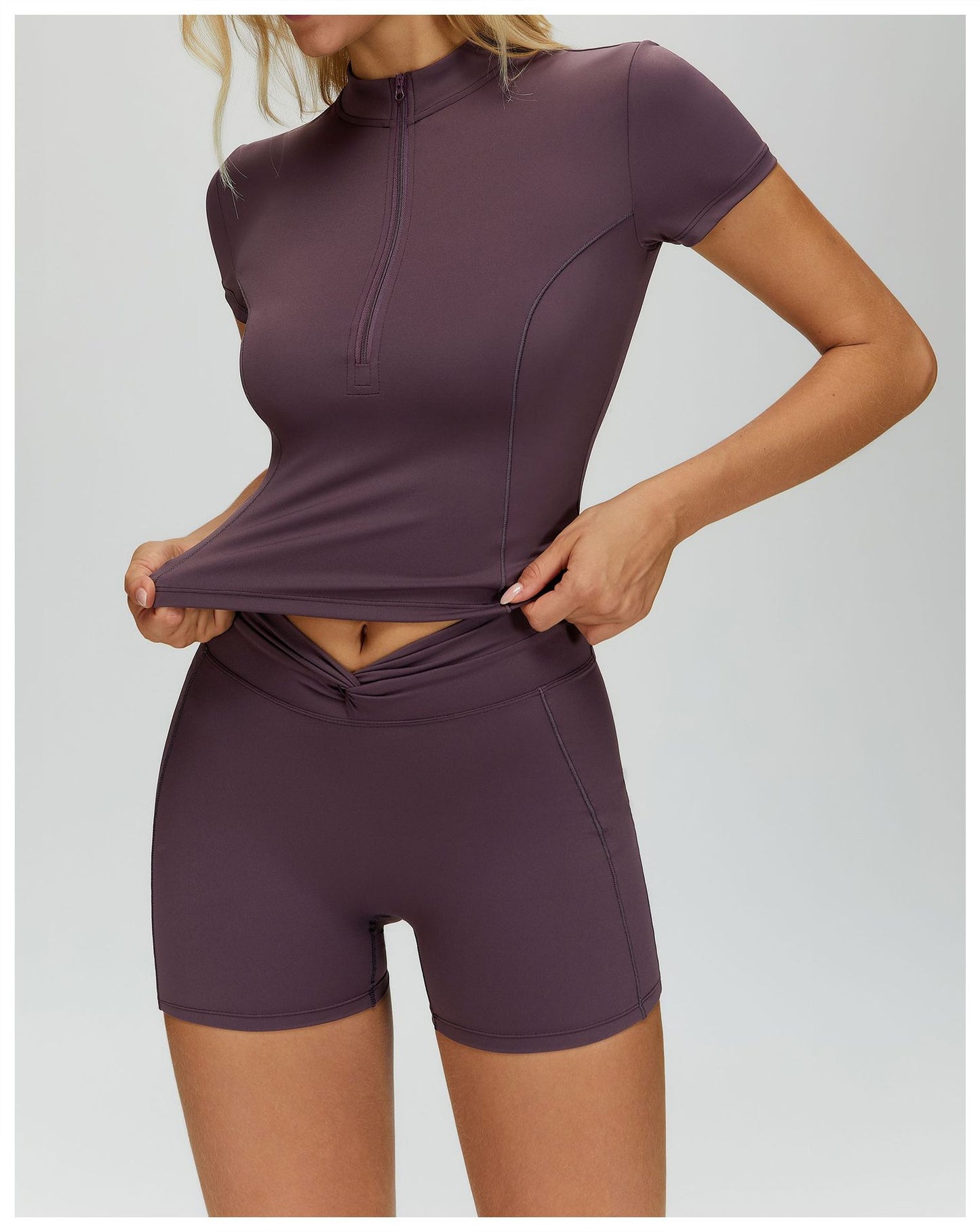 Nude Feel Yoga Short Sleeve Stand Collar Zipper Skinny Exercise Top Outdoor Running Fitness Short Sleeve