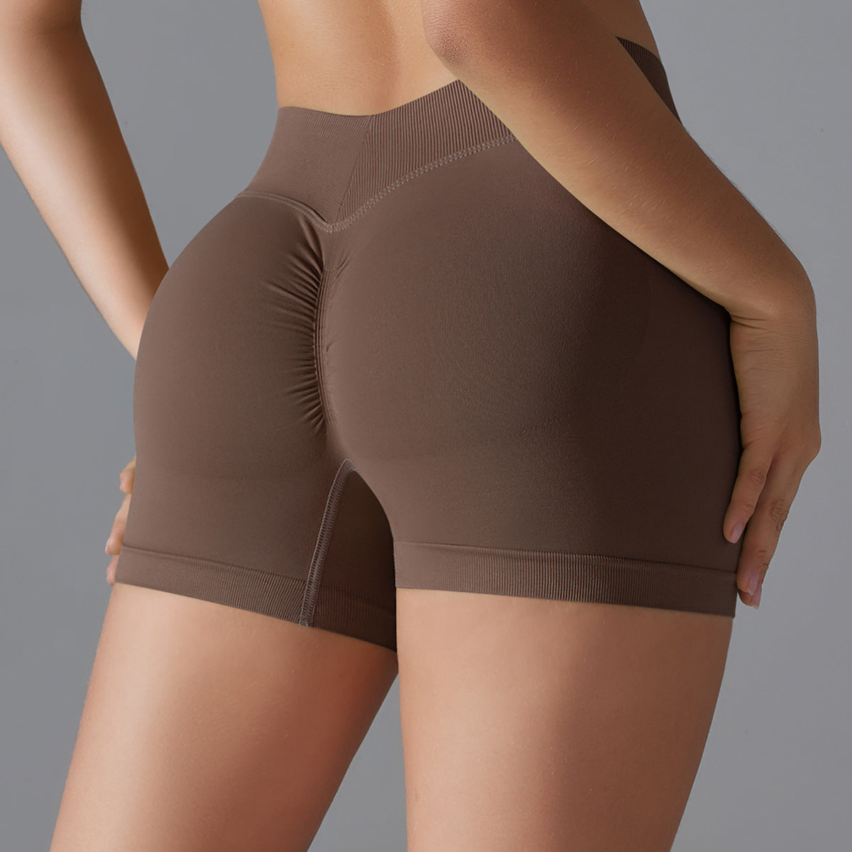 High Waist Knit Hip Raise Fitness Pants Back V Waist Women Running Skinny Yoga Pants Stretch Belly Compression Sports Shorts