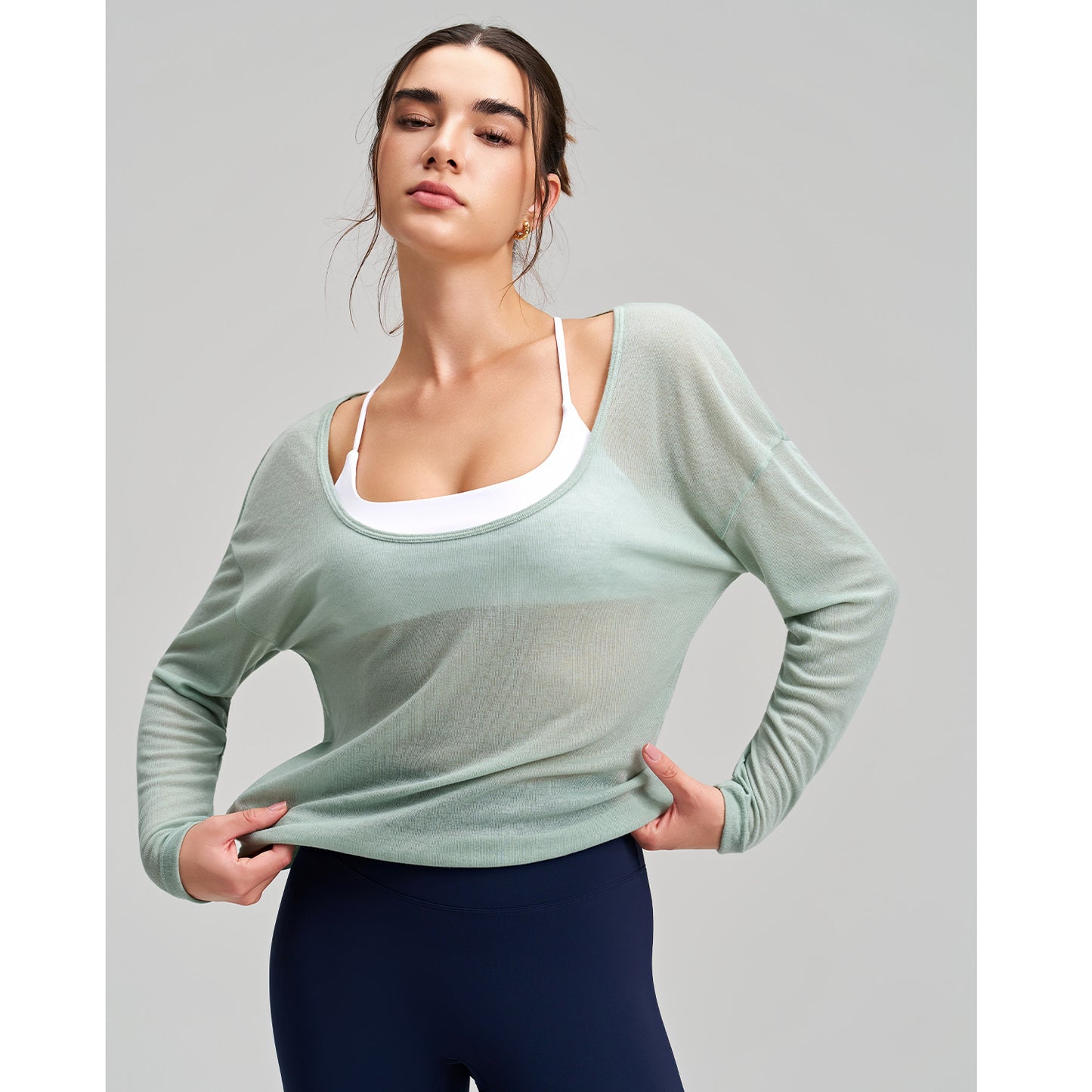 Loose Thin Yoga Clothes Women Breathable Sports Fitness Top Pilates Long Sleeve Blouse