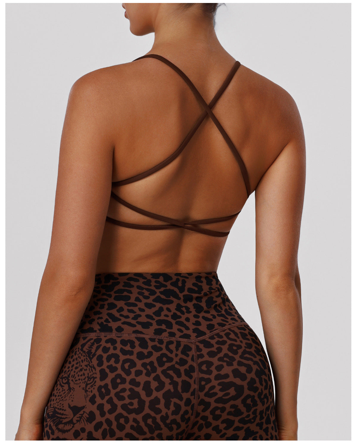 Leopard Print Thin Belt Beauty Back Yoga Push up Bras High Elastic Sports Underwear Fitness Vest with Chest Pad