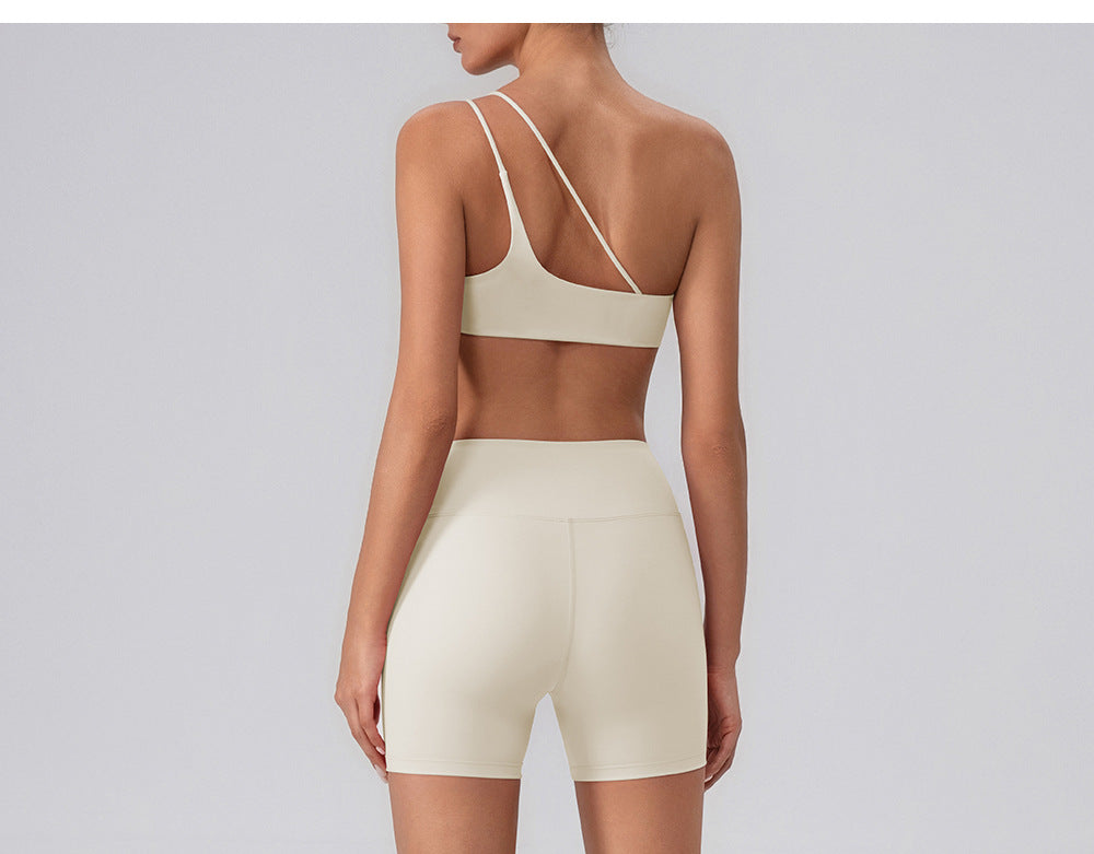 Summer Training Workout Clothes Outer Wear Beauty Back Hollow Out Cutout Vest Oblique Shoulder Yoga Bra Top Nude Feel Sports Underwear for Women