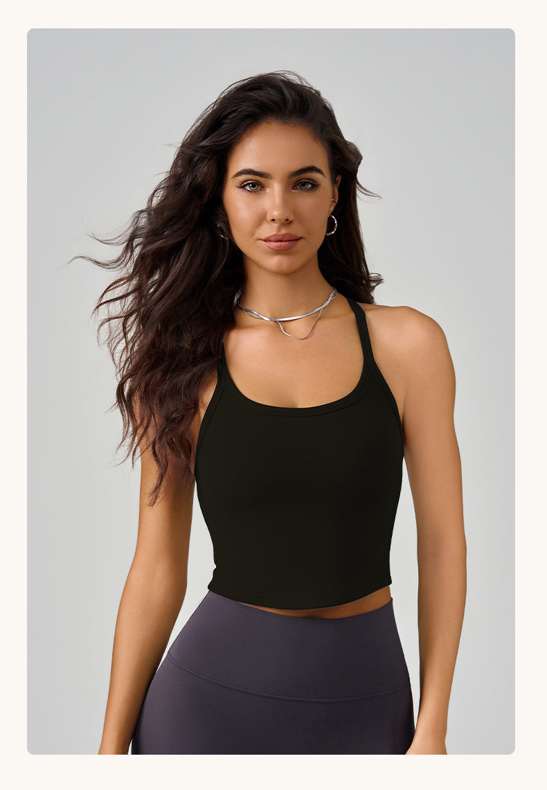 Autumn Winter Sports Underwear Spaghetti Strap One Piece Fixed Chest Pad Outer Wear H-Shaped Beauty Back High Strength Fitness Vest
