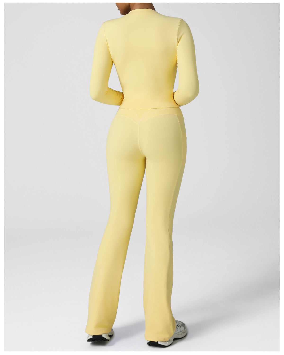Nuis Nude Feel Tight Long-Sleeve Suit High Waist Running Fitness Pocket Flared Pants Yoga Clothes Two Piece Set