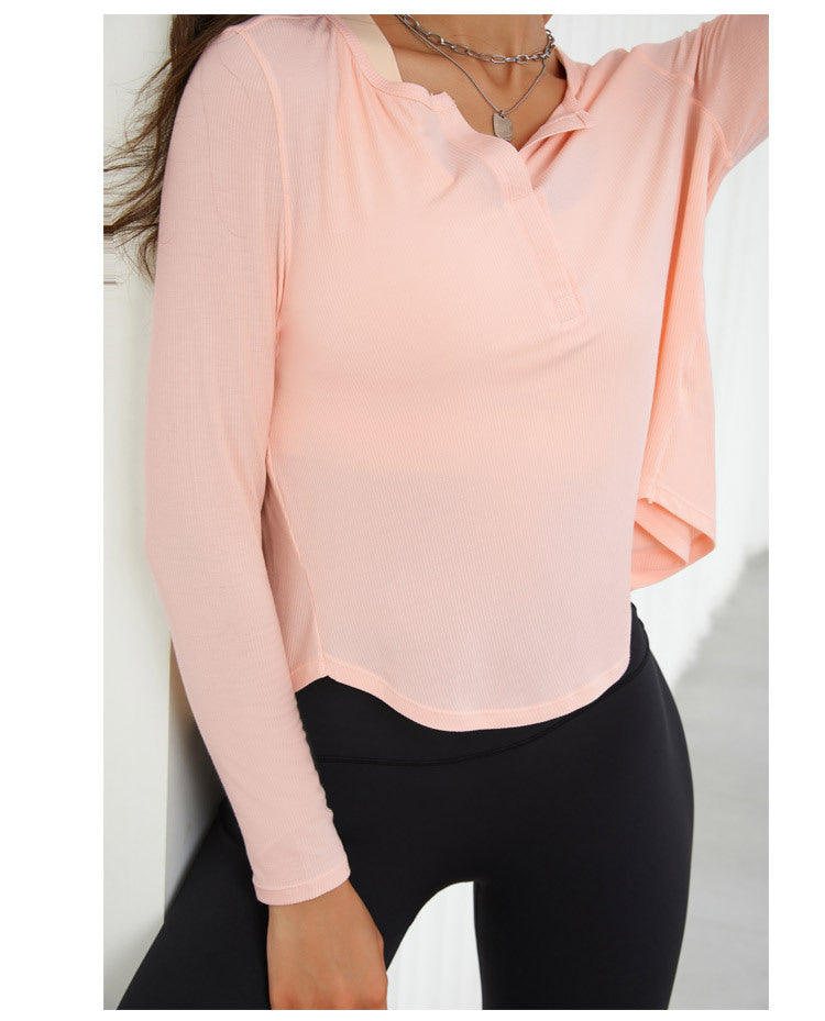 Loose Fitness Yoga Long Sleeve T shirt Quick Drying Blouse Autumn Thread Sports Workout Clothes Top Women