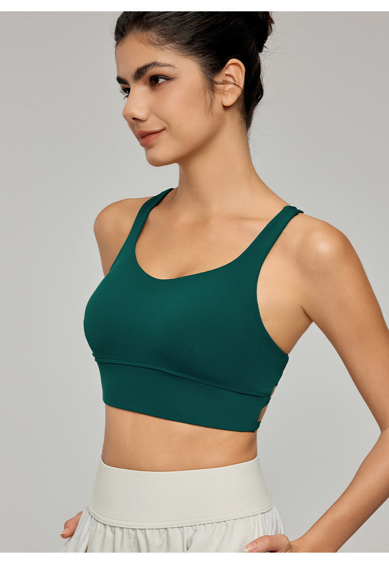 Sexy Crossover Back Beautifying Workout Bra Sports Vest with Chest Pad Non Running Cup Breathable Yoga Vest Top