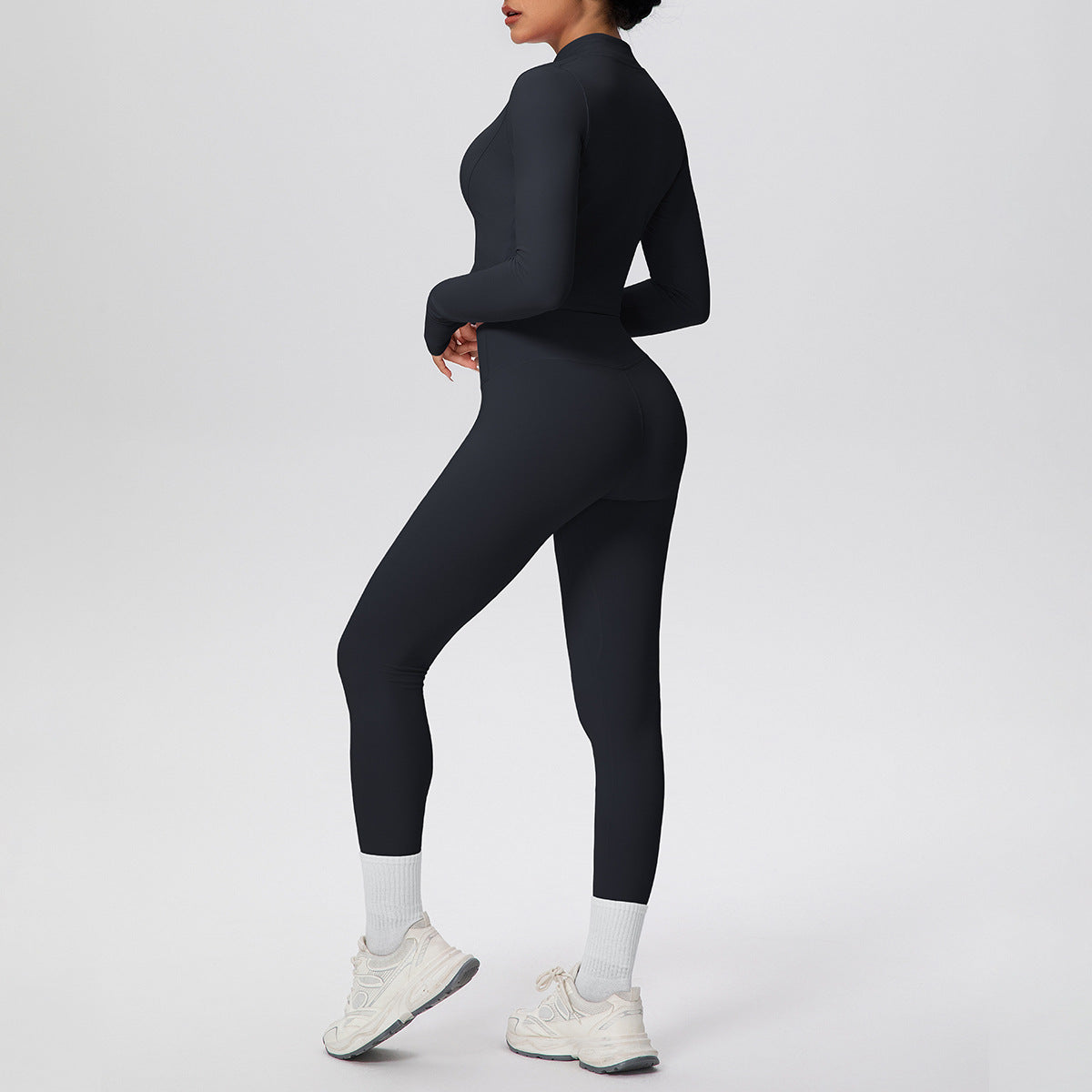 Solid Color Zip Long Sleeve Coat H Shaped Beauty Back Vest Slim Fit Yoga Pants Workout Clothes Yoga Three Piece Set