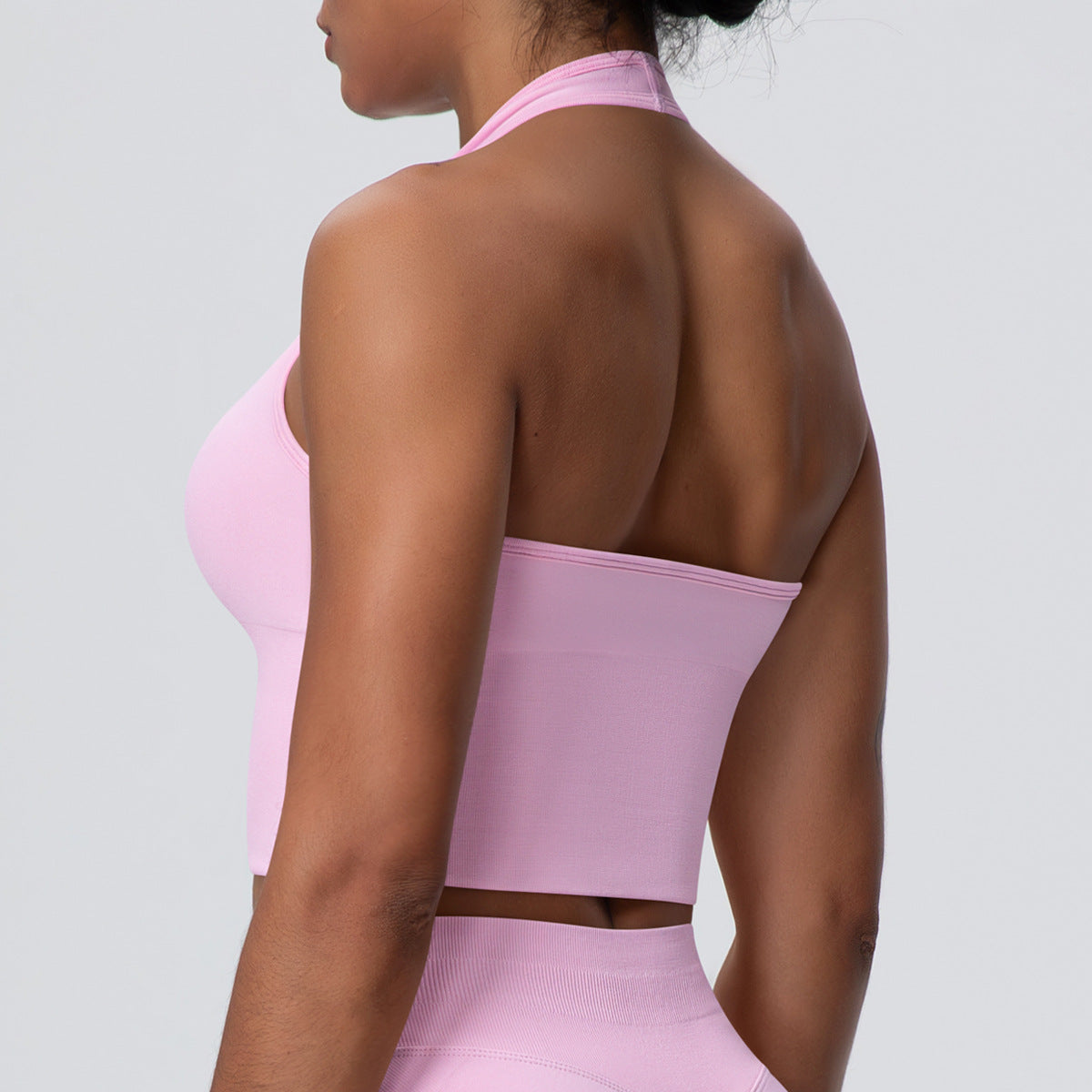 Solid Color Sports Back Shaping High Strength Poly Vest Breathable Waist Trimming Knitted Halter Bra Fitness Clothes Yoga Clothes