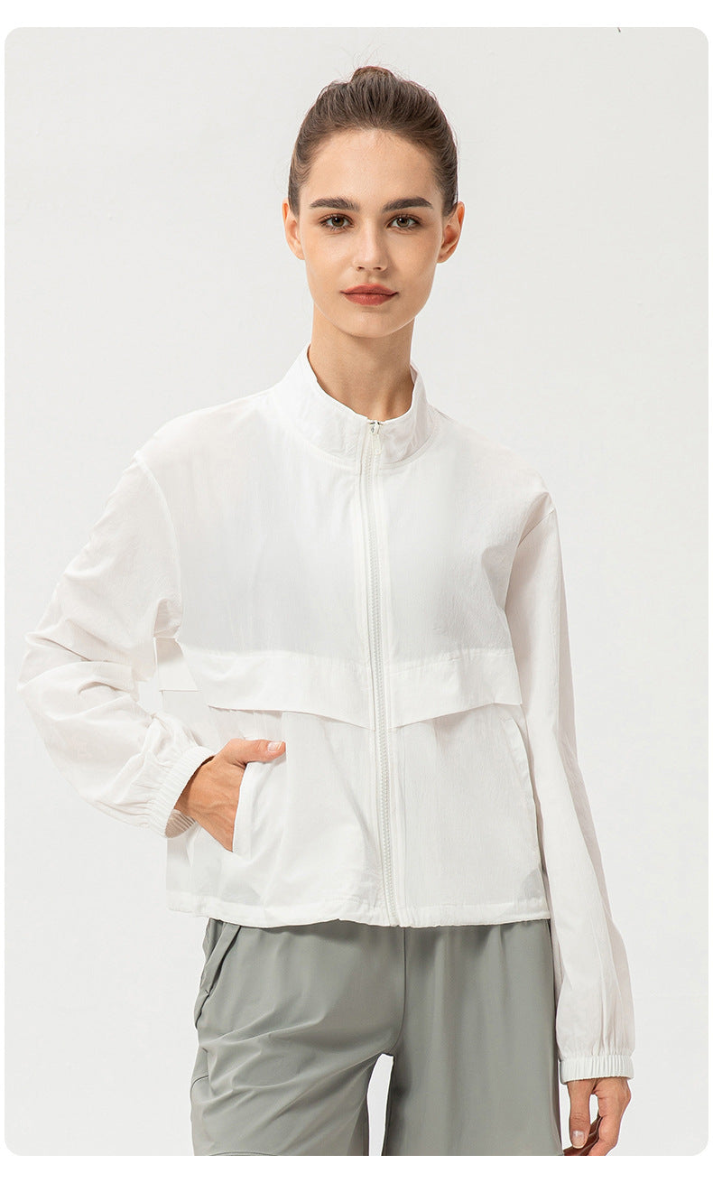 Outdoor Sports Windbreaker Women Loose Casual Yoga Clothes Zipped Stand Collar Running Fitness Jacket