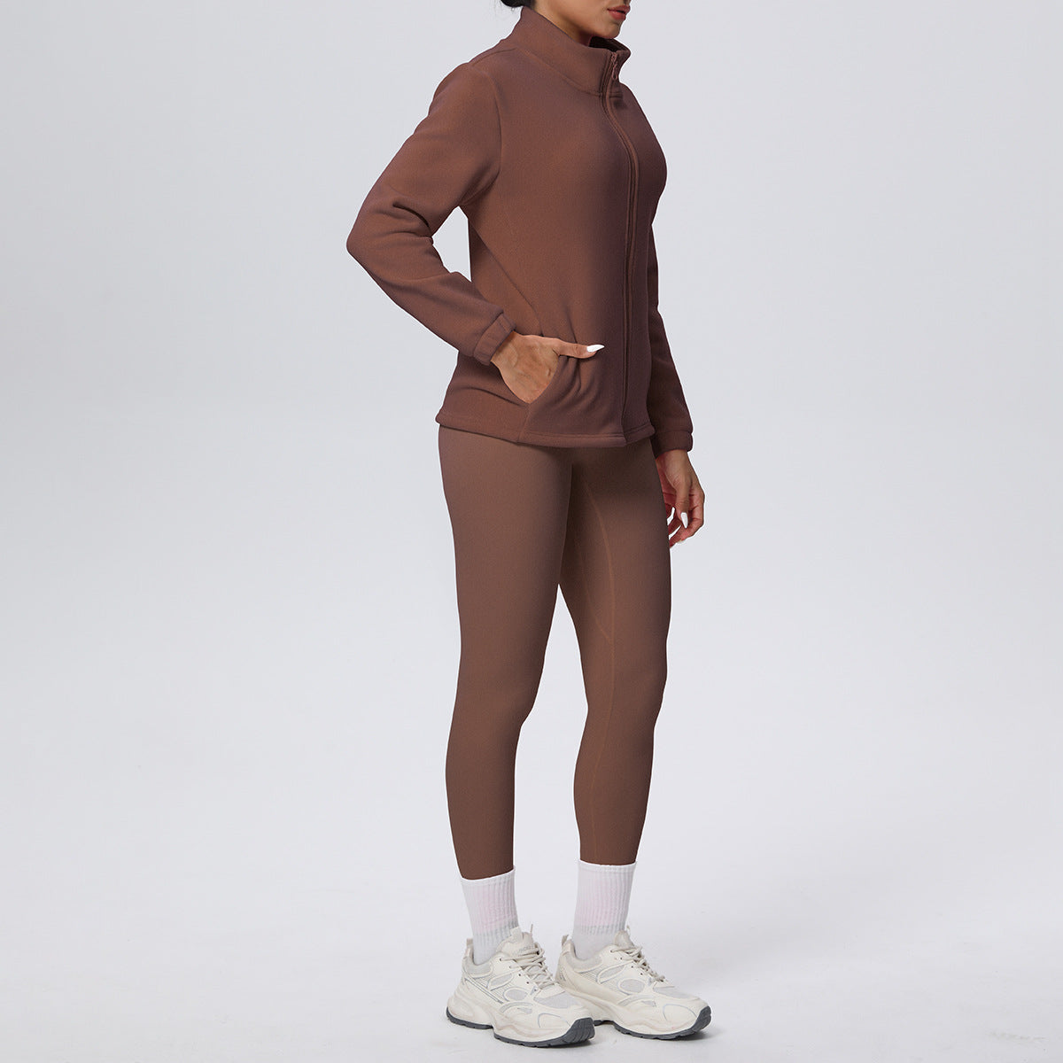 Skinny Yoga Pants High Waist Hip Lift Nude Feel Sports Long Sleeve Zipper Fleece Padded Coat Workout Clothes Yoga Suit