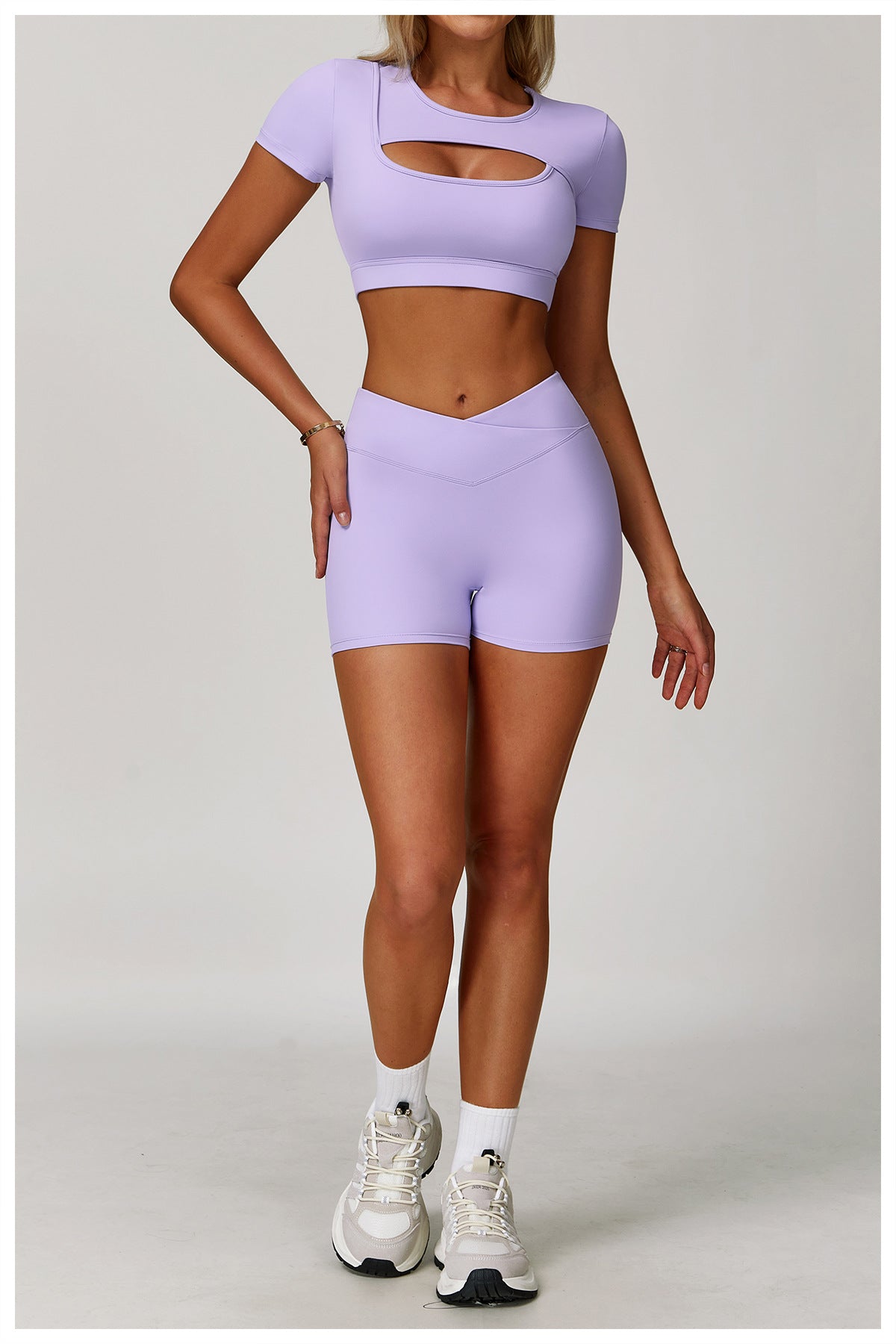 Sollinarry Summer Yoga Short Sleeve Hollow Out Cutout out Tight Shockproof Nude Feel Sports T shirt Running Fitness Sports Top