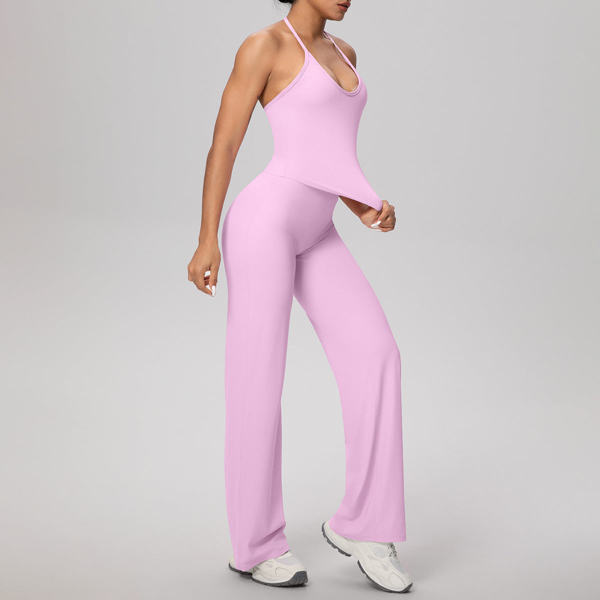Cloud Sense Lace Strap Yoga Vest Fitness Pants Running Baggy Straight Trousers Fitness Yoga Wear Suit Women