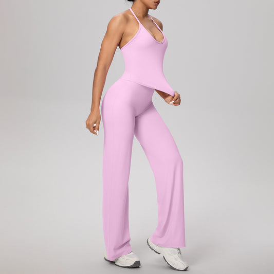 Cloud Sense Lace Strap Yoga Vest Fitness Pants Running Baggy Straight Trousers Fitness Yoga Wear Suit Women