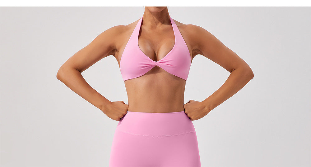 Nude Feel Breathable Halter Beauty Back Yoga Bra Tight Workout Clothes Top Running Exercise Underwear Women