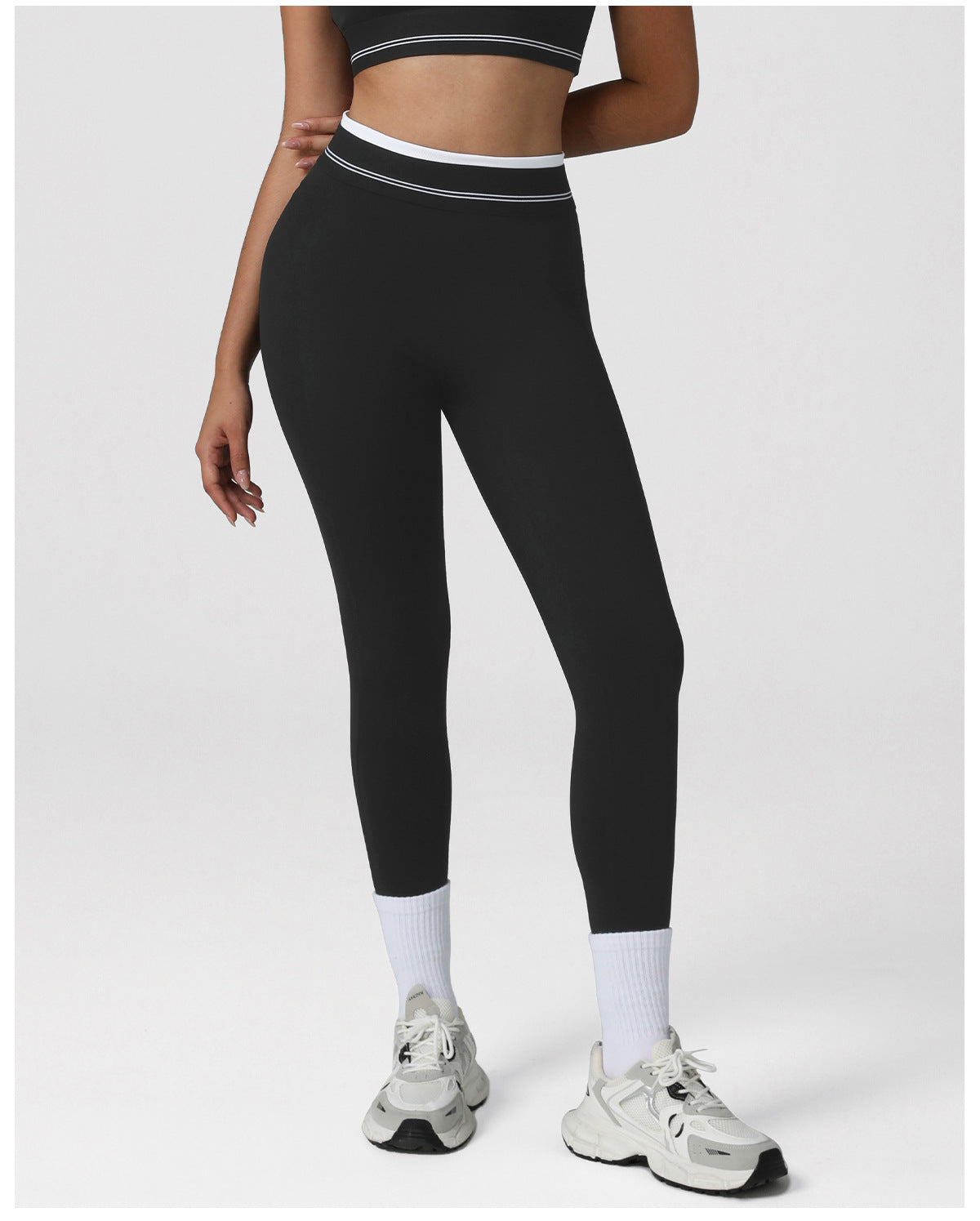 Nude Feel Contrast Color High Waist Yoga Pants Women Hip Raise Skinny Sports Ninth Pants Indoor Dance Training Workout Pants