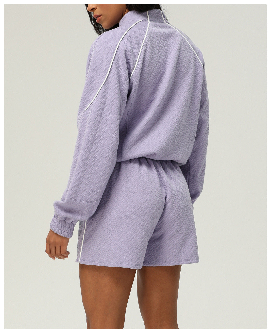 Texture Sports Long Sleeve Coat Shorts Casual Women Yoga Wear Two Piece Sets