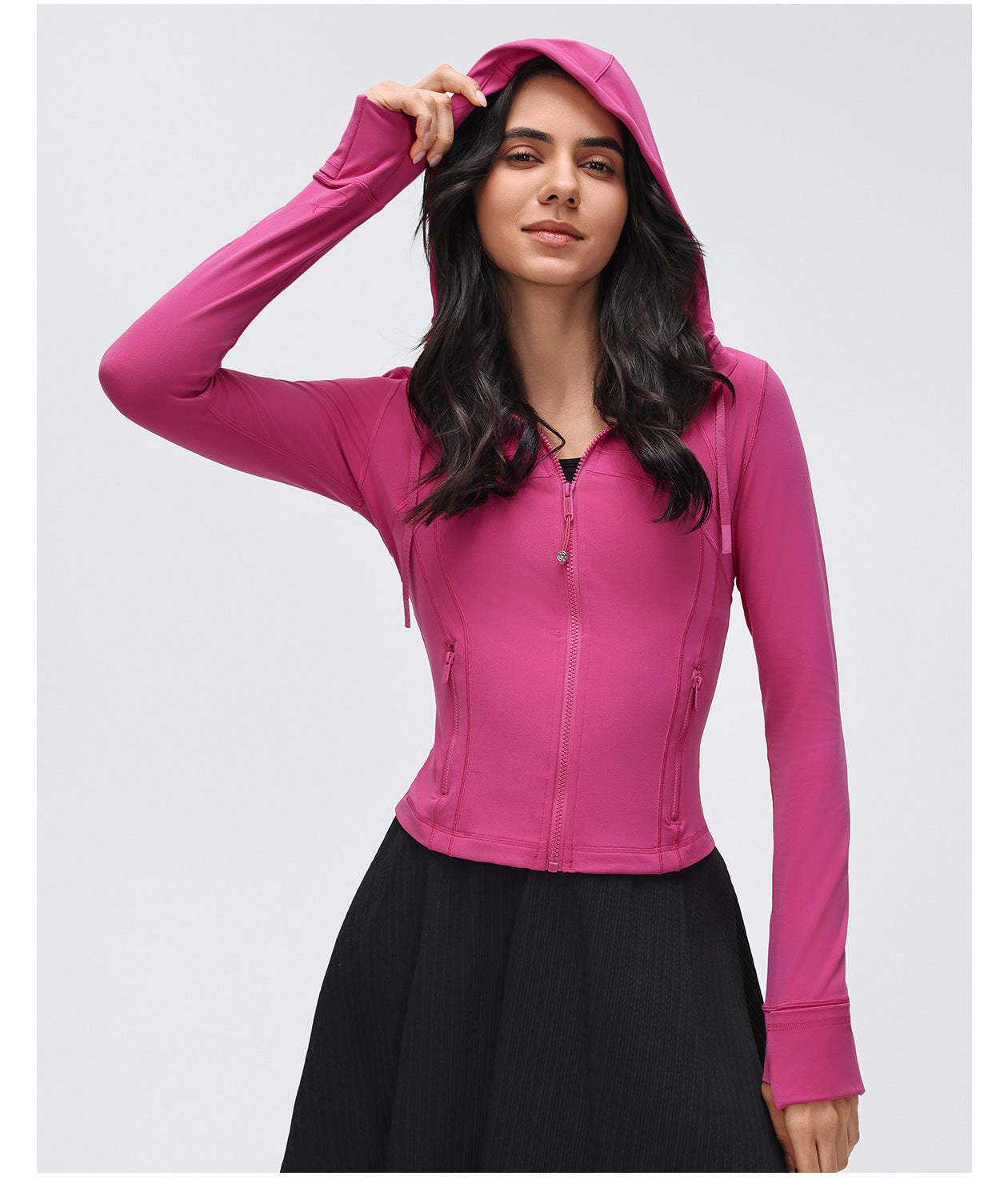 Windproof Hood Drawstring Yoga Clothes Women Short Waist-Tight Slim Look Running Fitness Jacket Coat