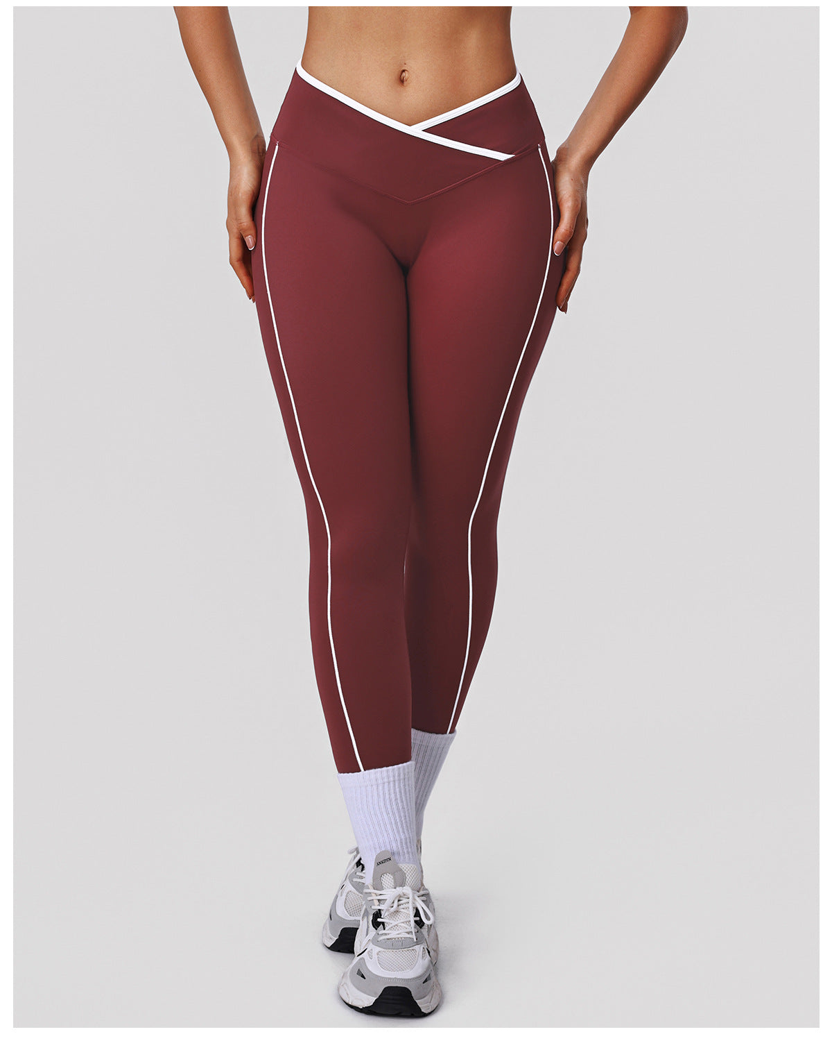 Contrast Color Cross High Top Sports Leggings Peach Hip Raise Yoga Ninth Pants Outdoor Workout Clothes Women