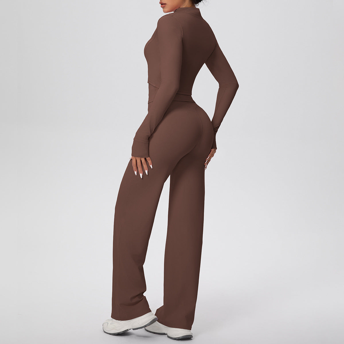 Solid Color Sports Zip Long Sleeve Coat Strap Vest Baggy Straight Trousers Workout Clothes Yoga Three Piece Set