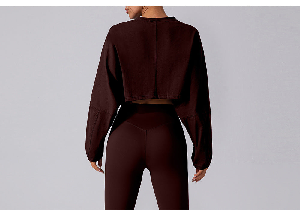 Round Neck Sweater T Shirt Short Sports Bottoming Shirt Yoga Running Loose Long Sleeve Top Women