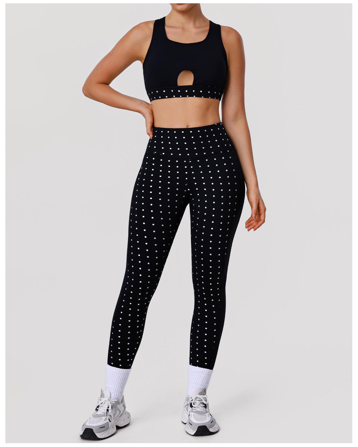 Polka Dot Sports Set Running Beauty Back Underwear Bra Yoga Clothes High Waist Hip Raise Pants Fitness Two Piece Sets