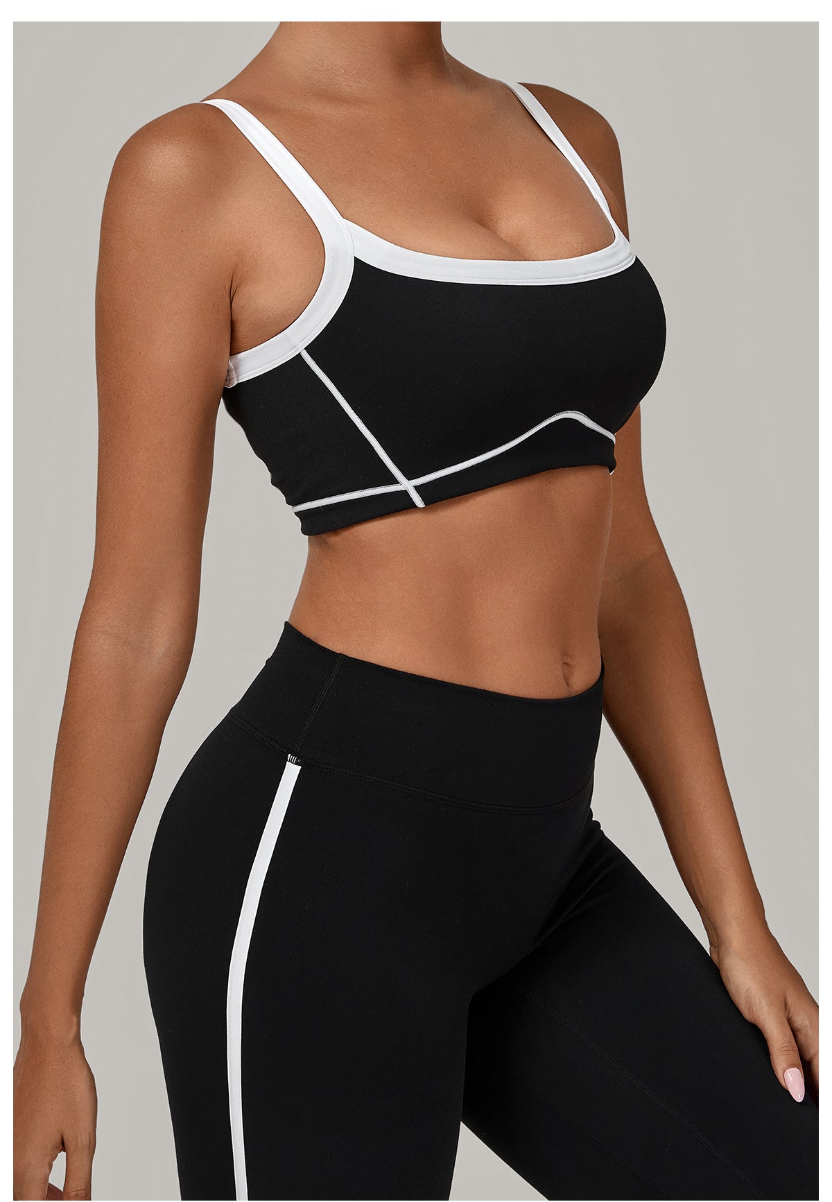 Autumn Sand Color Contrast Patchwork Yoga Bra Double Shoulder Strap Beauty Back Quick Drying Sports Tops Outerwear Running Yoga Clothes