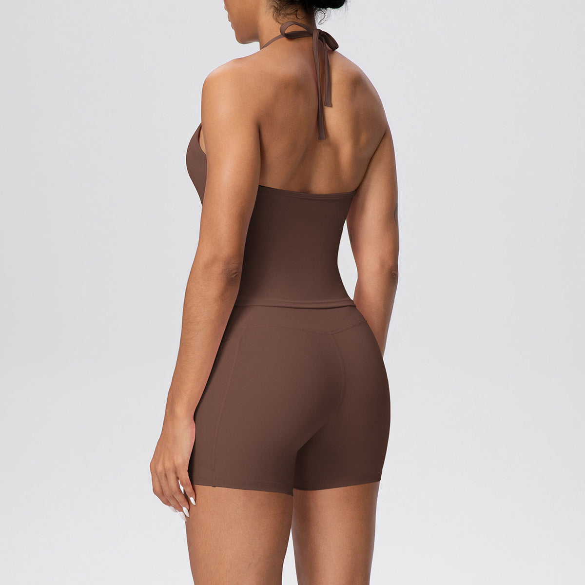 Women Cloud Sense Solid Color Lace Strap Beauty Back Yoga Vest Pocket Shorts Sports Slim Fitting Yoga Set