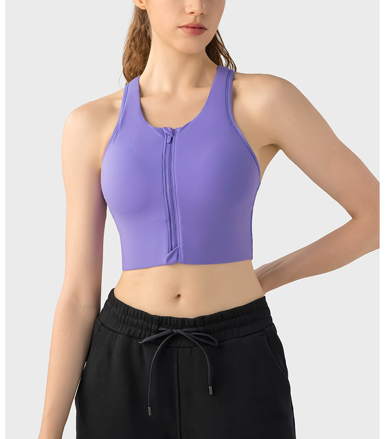 Front Zipper Closure Explosion Proof One Piece Cup Sports Underwear Adjustable Wide Shoulder Strap Support Shockproof Sports Bra